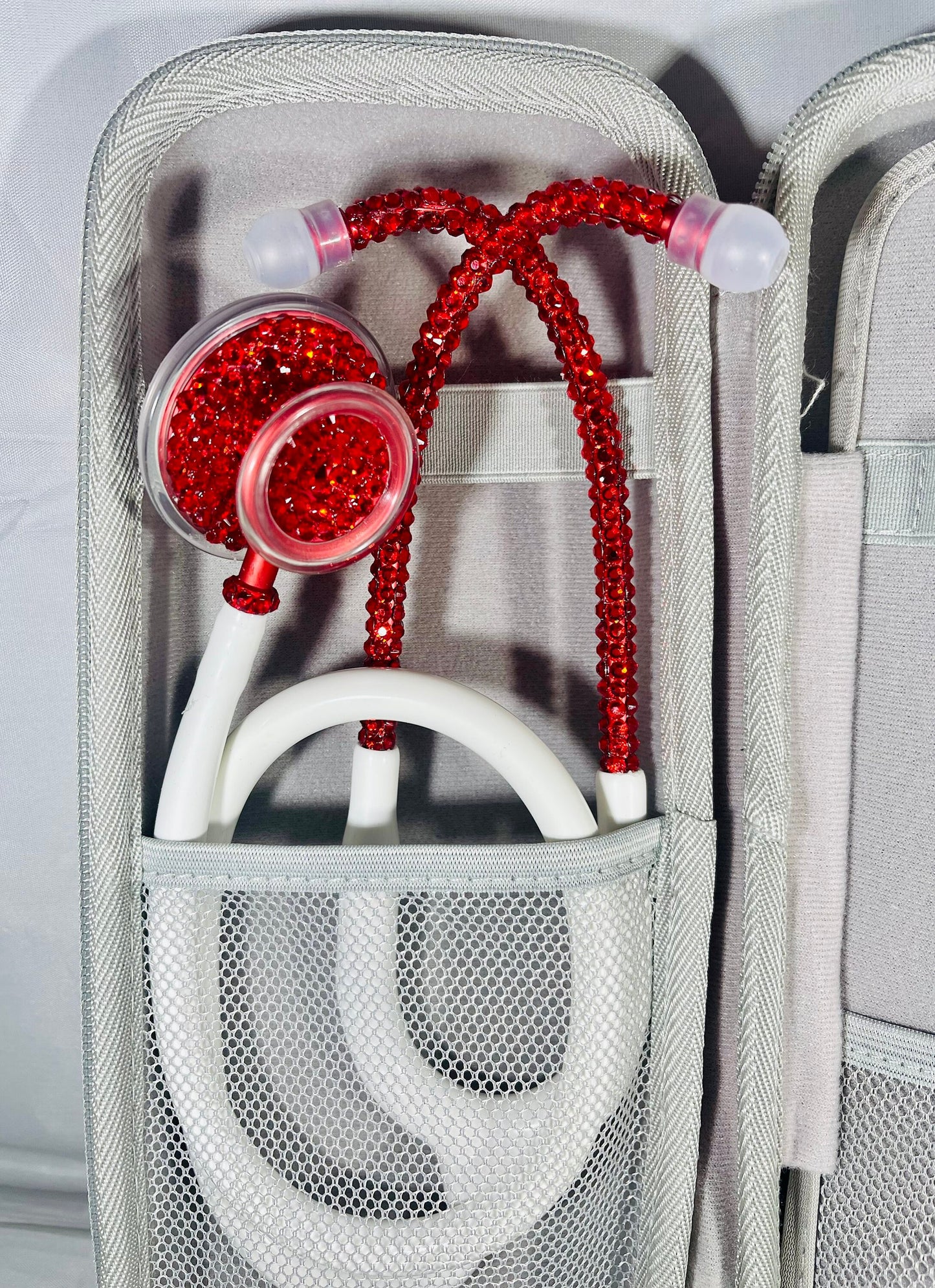 Elegant Red Rhinestones, White Stethoscope, handmade medical device For Medical Practitioners, Ideal Christmas Gift,