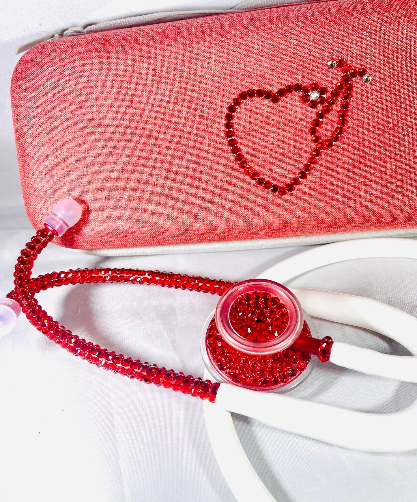 Elegant Red Rhinestones, White Stethoscope, handmade medical device For Medical Practitioners, Ideal Christmas Gift,