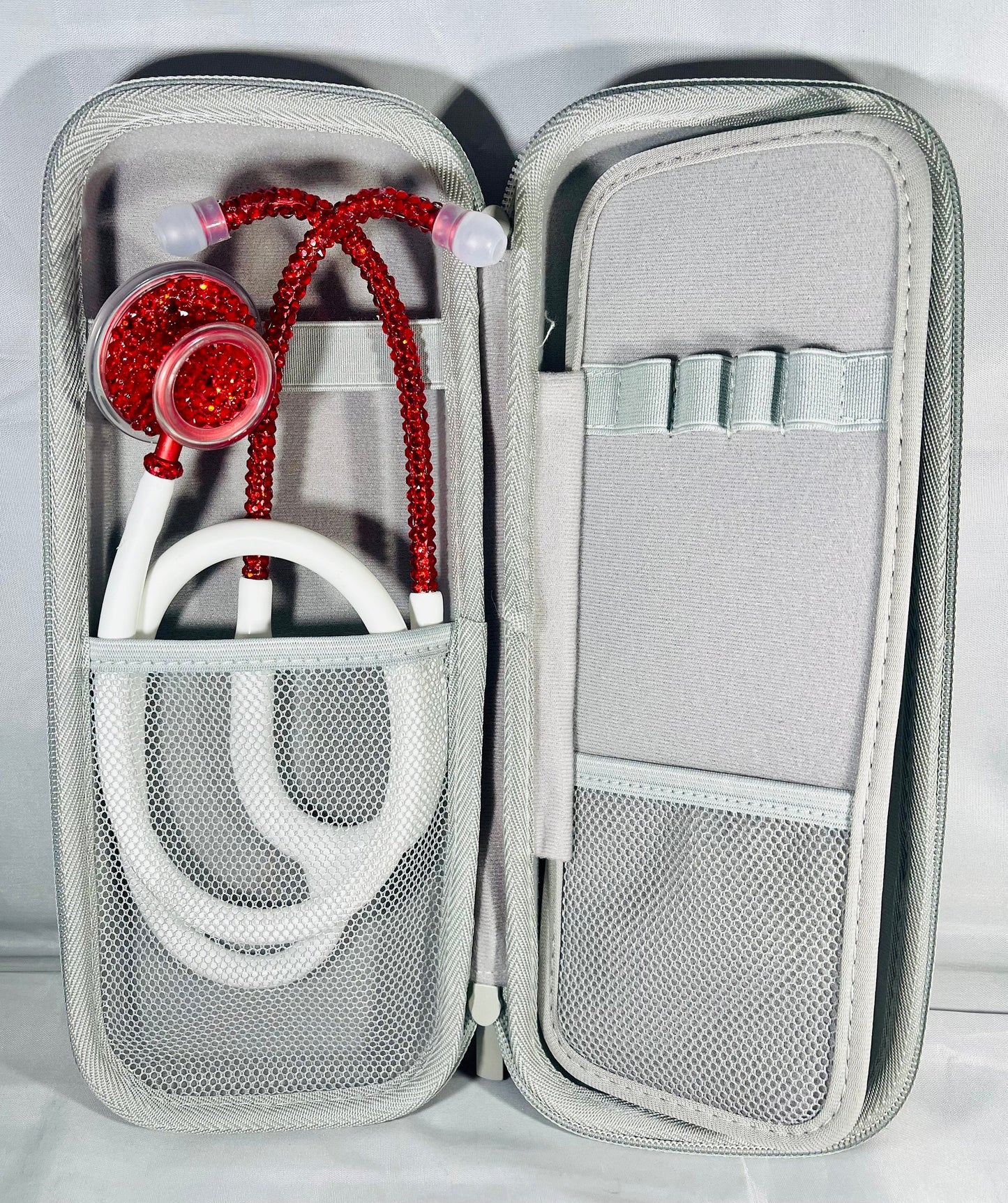 Elegant Red Rhinestones, White Stethoscope, handmade medical device For Medical Practitioners, Ideal Christmas Gift,