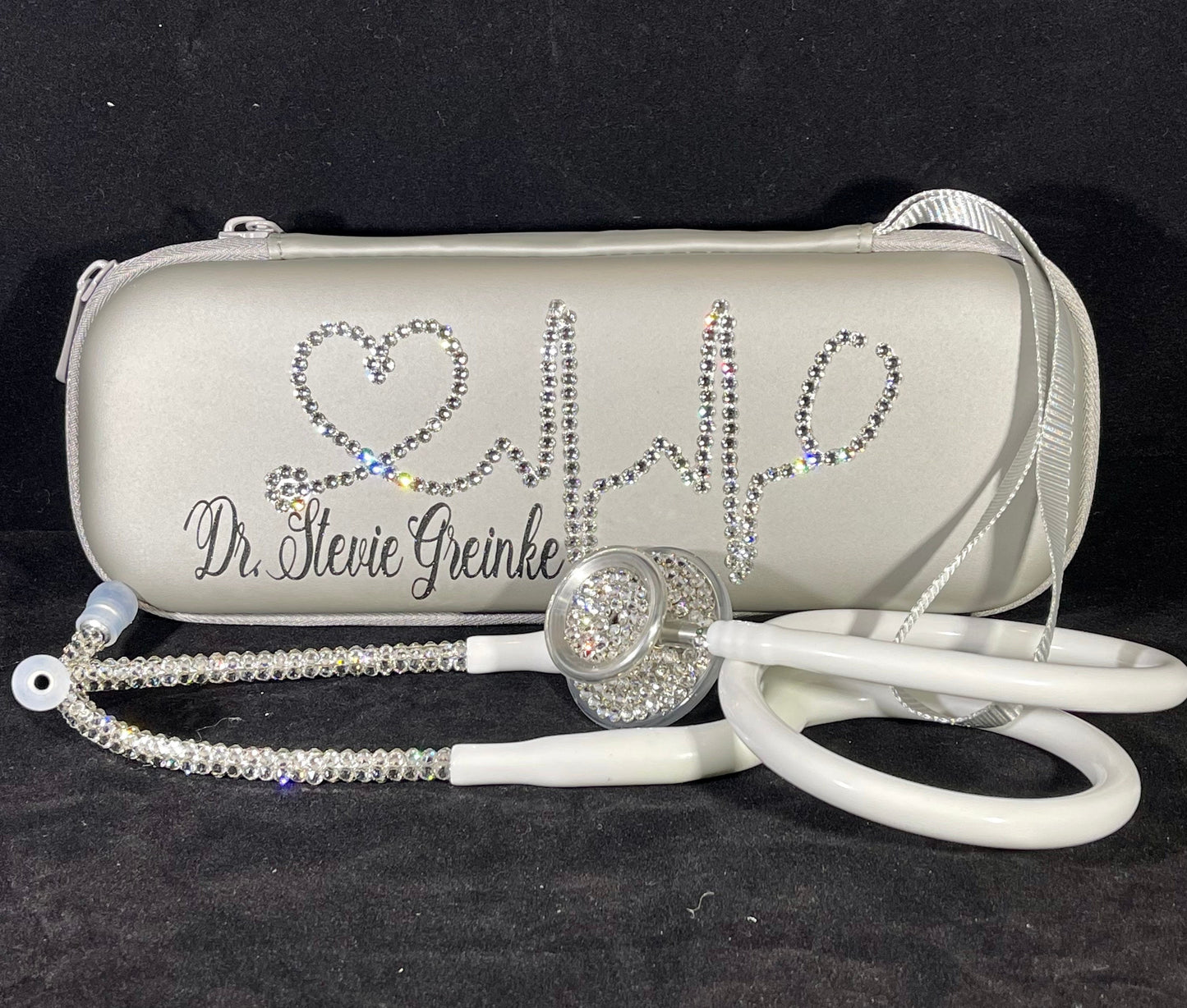 Compassionate White Bling Stethoscope, Rhinestones, elegance, handcrafted, Stethoscope Case