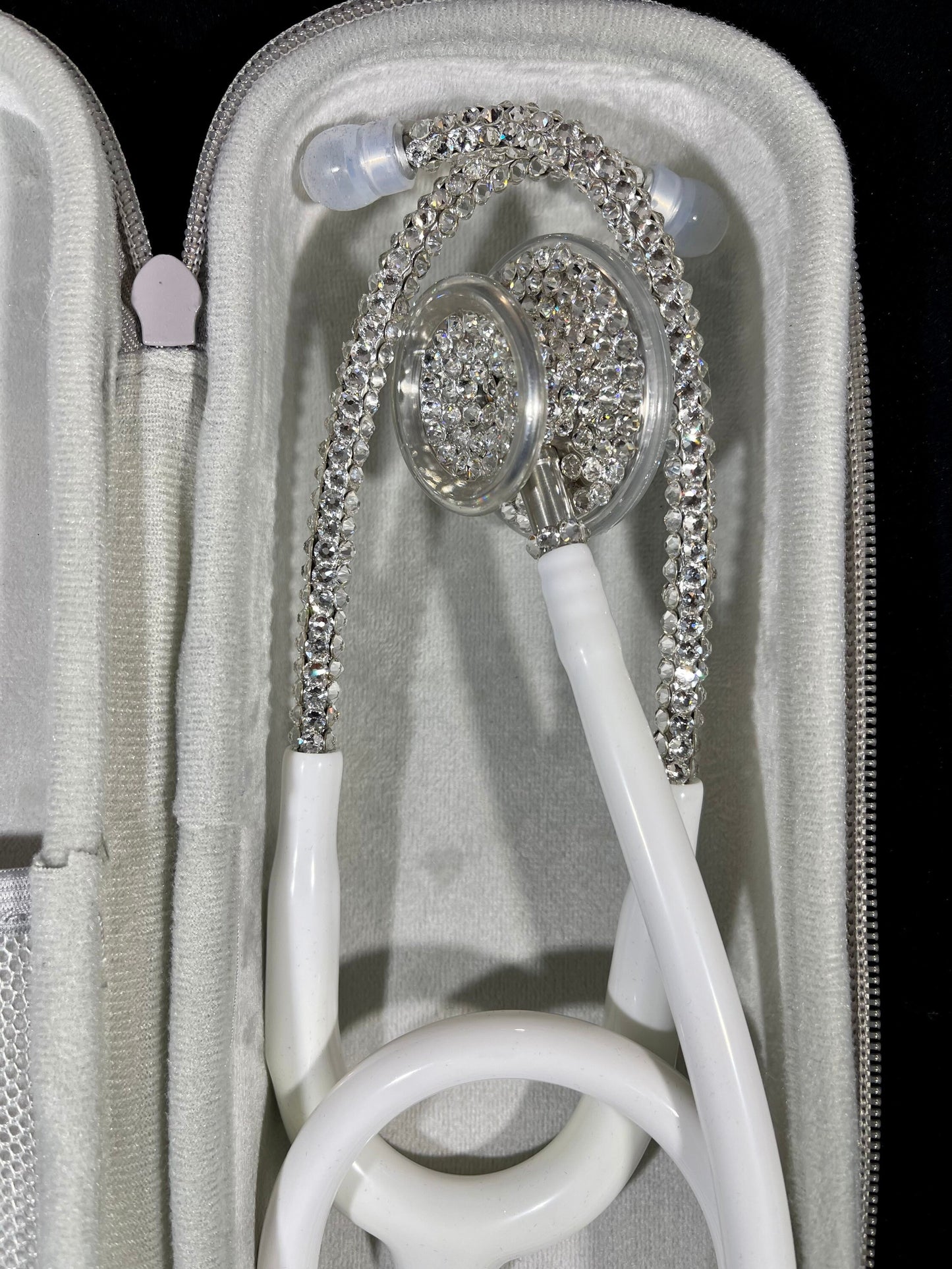 Compassionate White Bling Stethoscope, Rhinestones, elegance, handcrafted, Stethoscope Case
