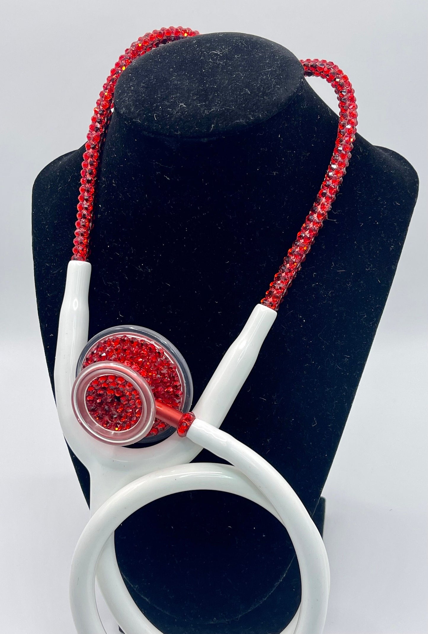 Elegant Red Rhinestones, White Stethoscope, handmade medical device For Medical Practitioners, Ideal Christmas Gift,