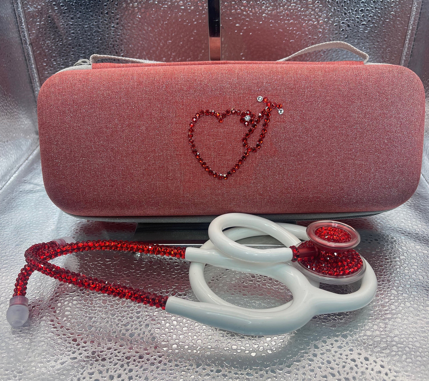 Elegant Red Rhinestones, White Stethoscope, handmade medical device For Medical Practitioners, Ideal Christmas Gift,
