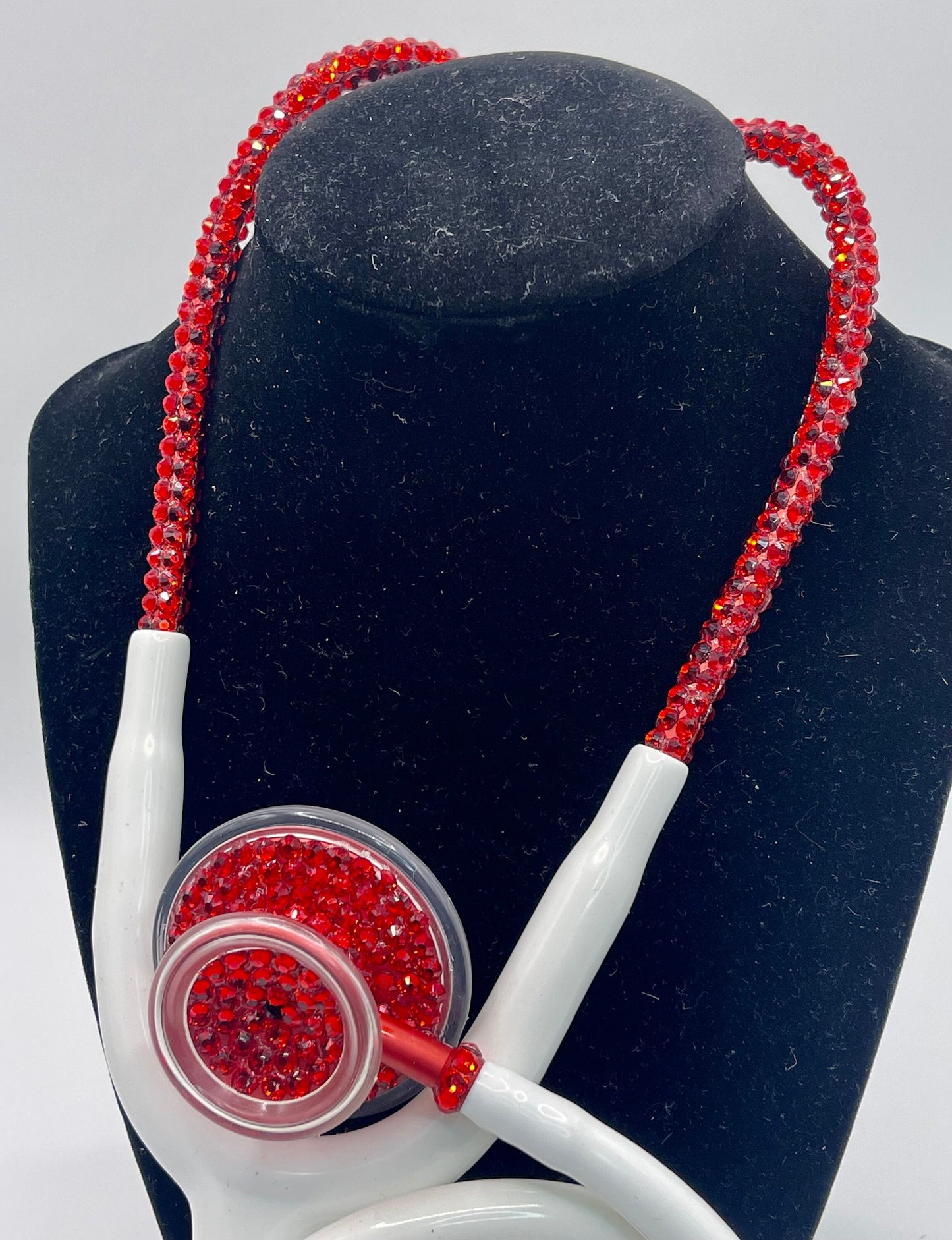 Elegant Red Rhinestones, White Stethoscope, handmade medical device For Medical Practitioners, Ideal Christmas Gift,