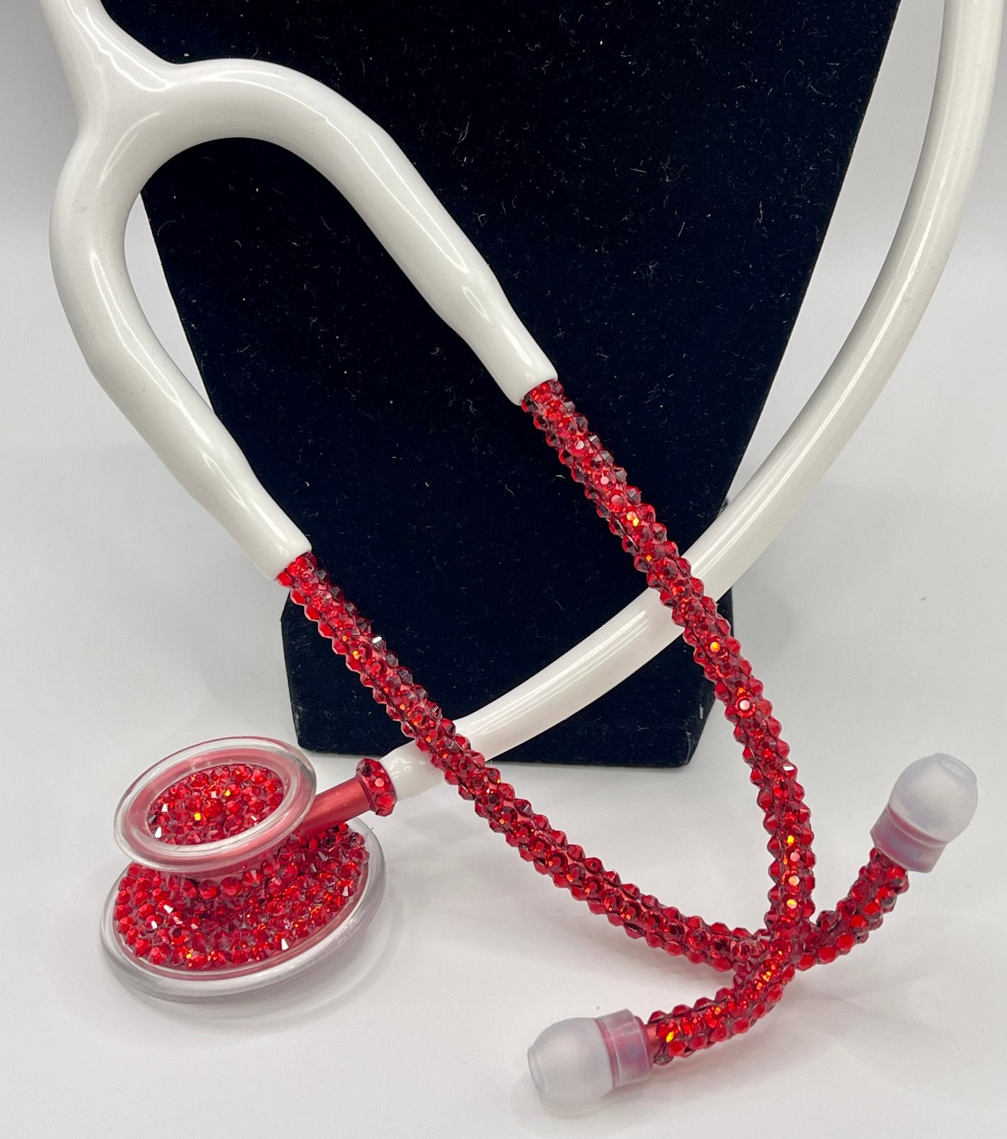 Elegant Red Rhinestones, White Stethoscope, handmade medical device For Medical Practitioners, Ideal Christmas Gift,