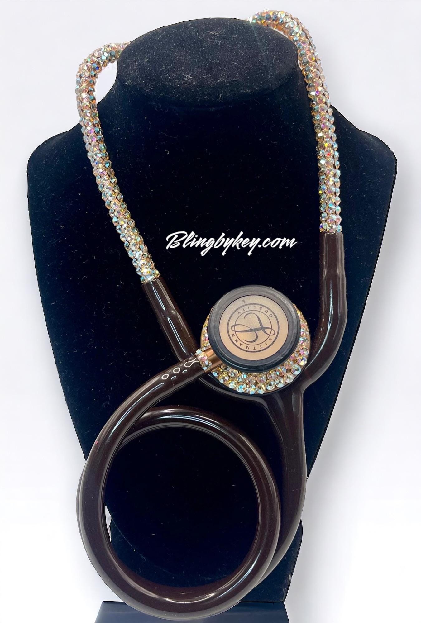 Chocolate Goddess Littmann Stethoscope, Elegant Bling Medical Device with Crystal Accents, Perfect Gift for Nurses & EMTs