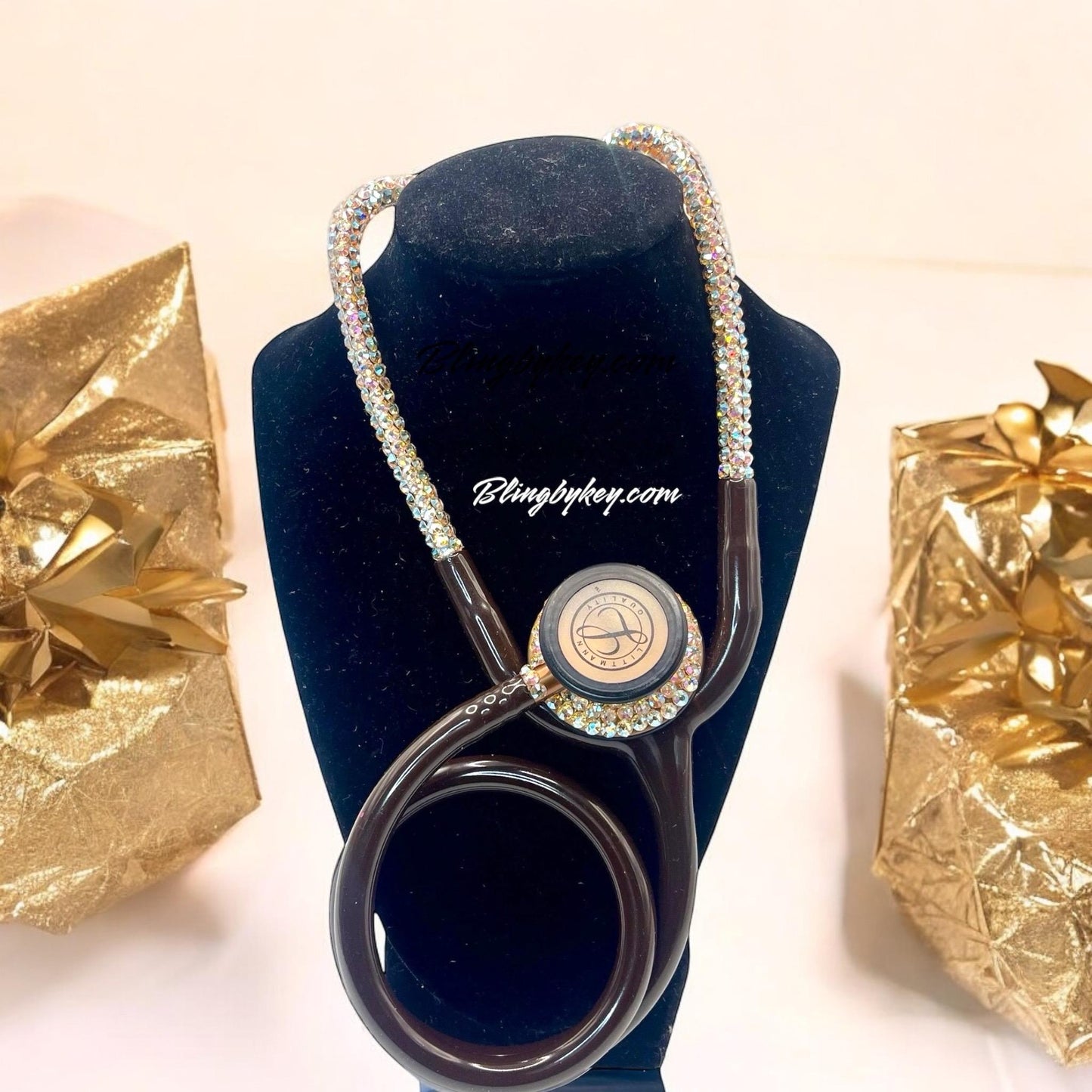 Chocolate Goddess Littmann Stethoscope, Elegant Bling Medical Device with Crystal Accents, Perfect Gift for Nurses & EMTs