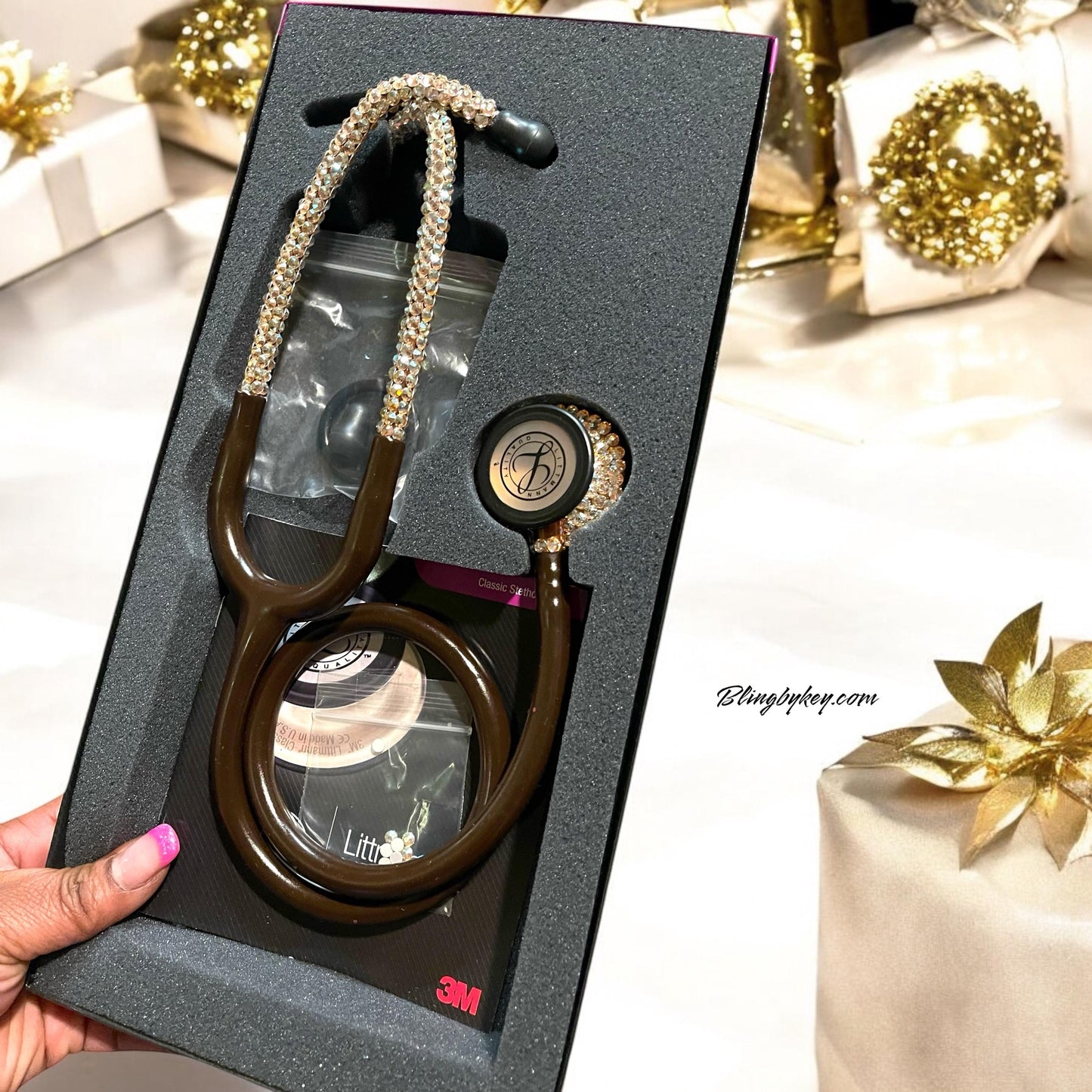 Chocolate Goddess Littmann Stethoscope, Elegant Bling Medical Device with Crystal Accents, Perfect Gift for Nurses & EMTs