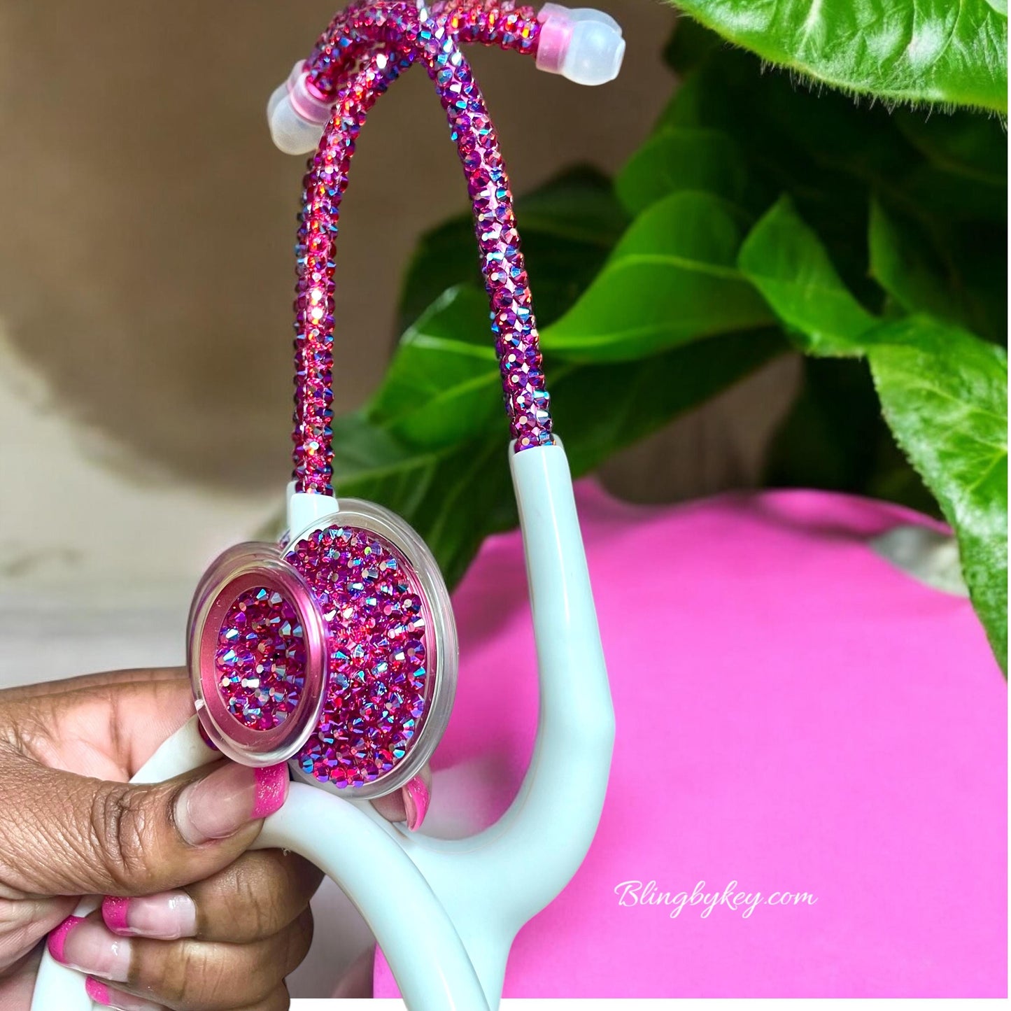 Bling Stethoscope Bundle – White MDF Acoustica with AB Rhinestones + Glitter Case | Nurse Gift Set, Custom Medical Accessory| Blingbykey