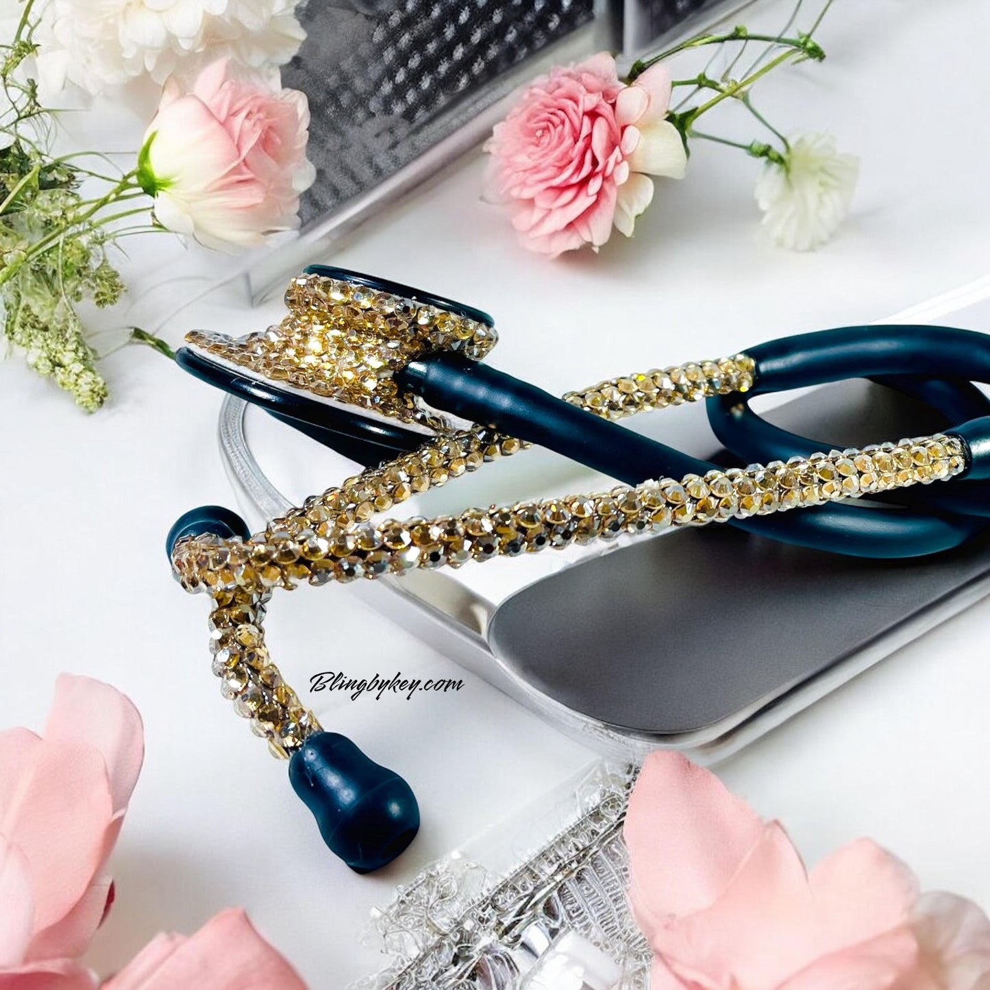 Essential Crown | Bling Stethoscope | Gold Rhinestone | Littmann | Glamorous | Elegant | Stethoscope Case | gift set