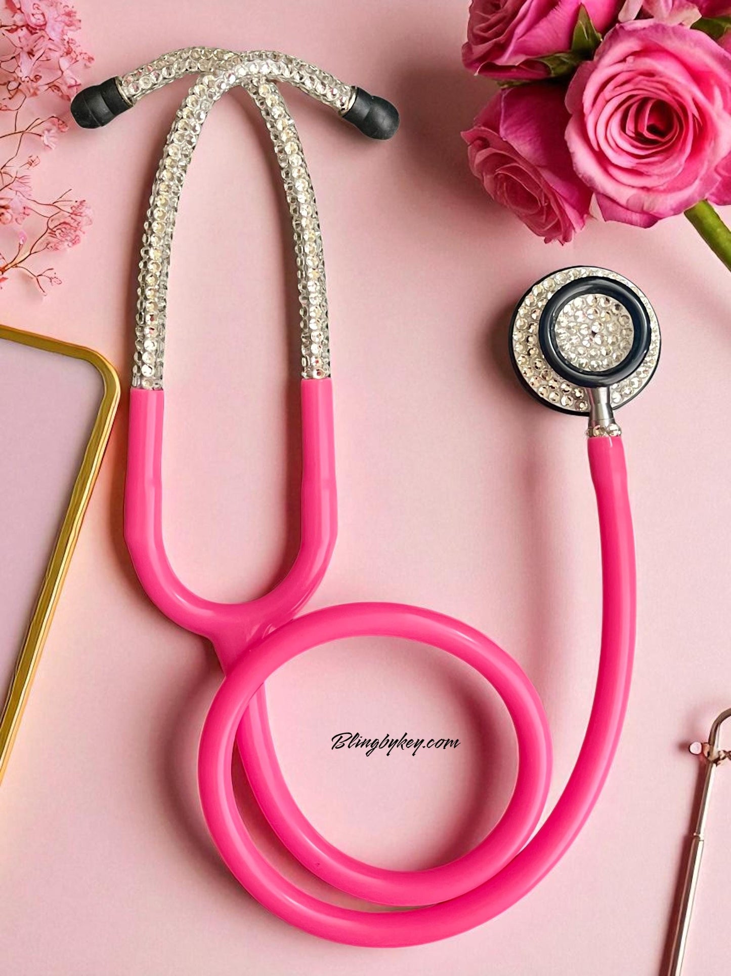 Bright Pink Medical Stethoscope: Barbie Vibes Sparkling Clear Rhinestone -Graduation Nurse Gift