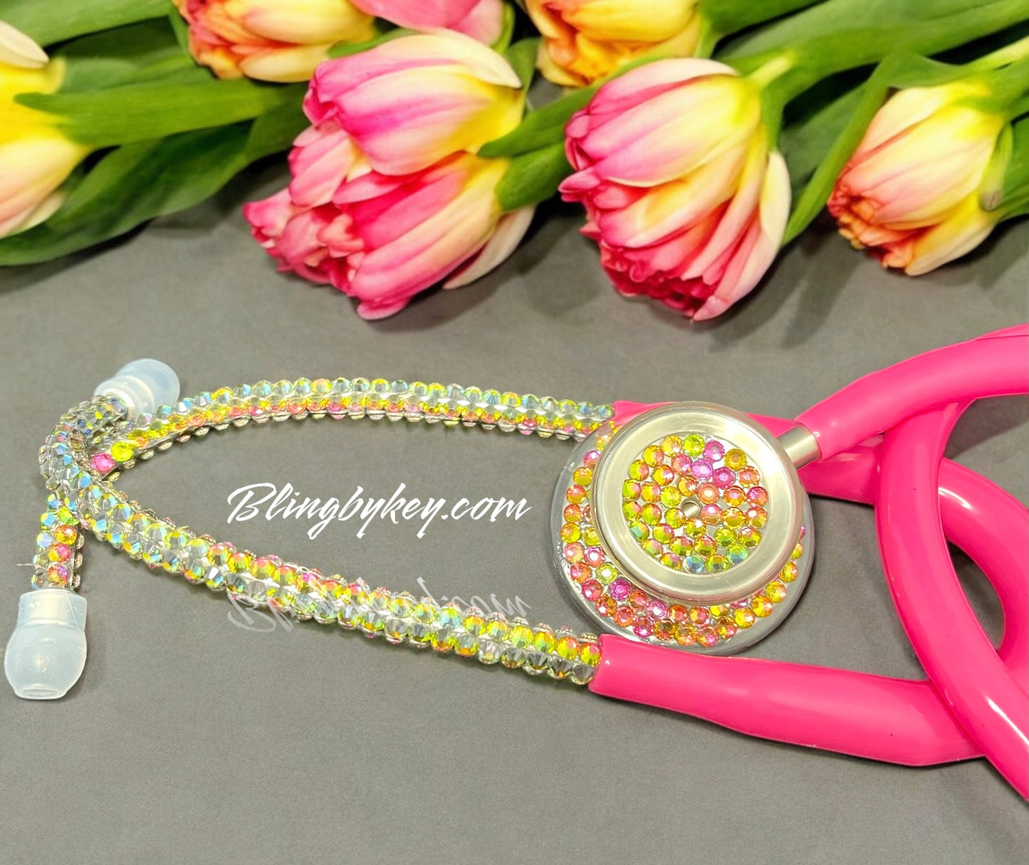MDF MD One Fuchsia Stethoscope with Custom Rhinestones | BlingByKey®