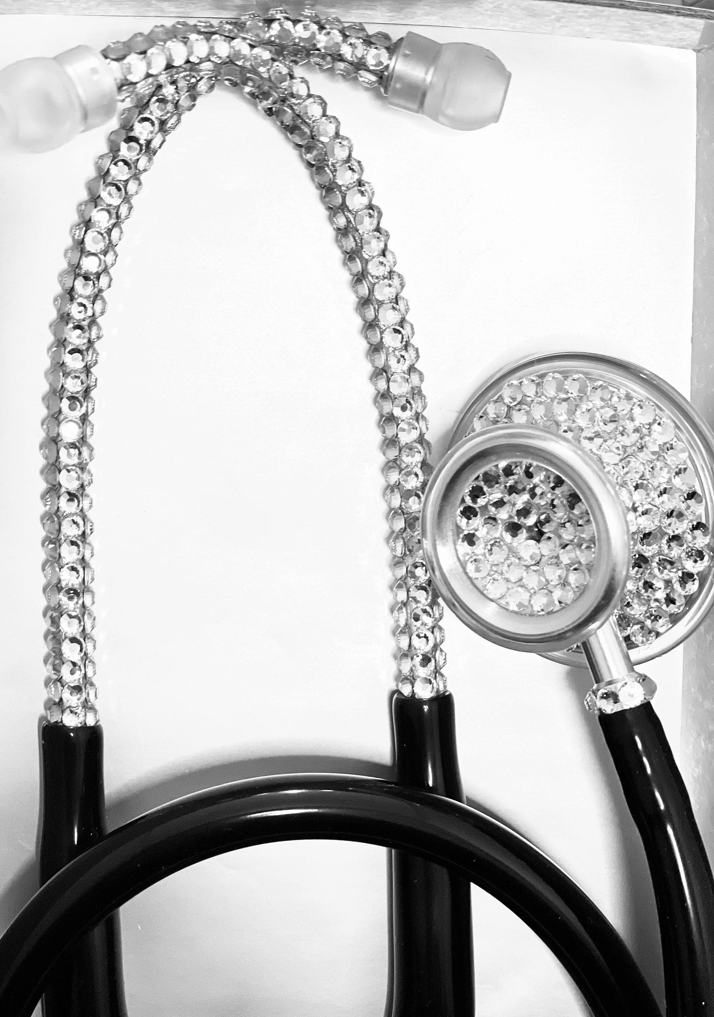 Black MDF Acoustica Bling Stethoscope Gift Set | Clear Rhinestones & Hard Case | BlingByKey®