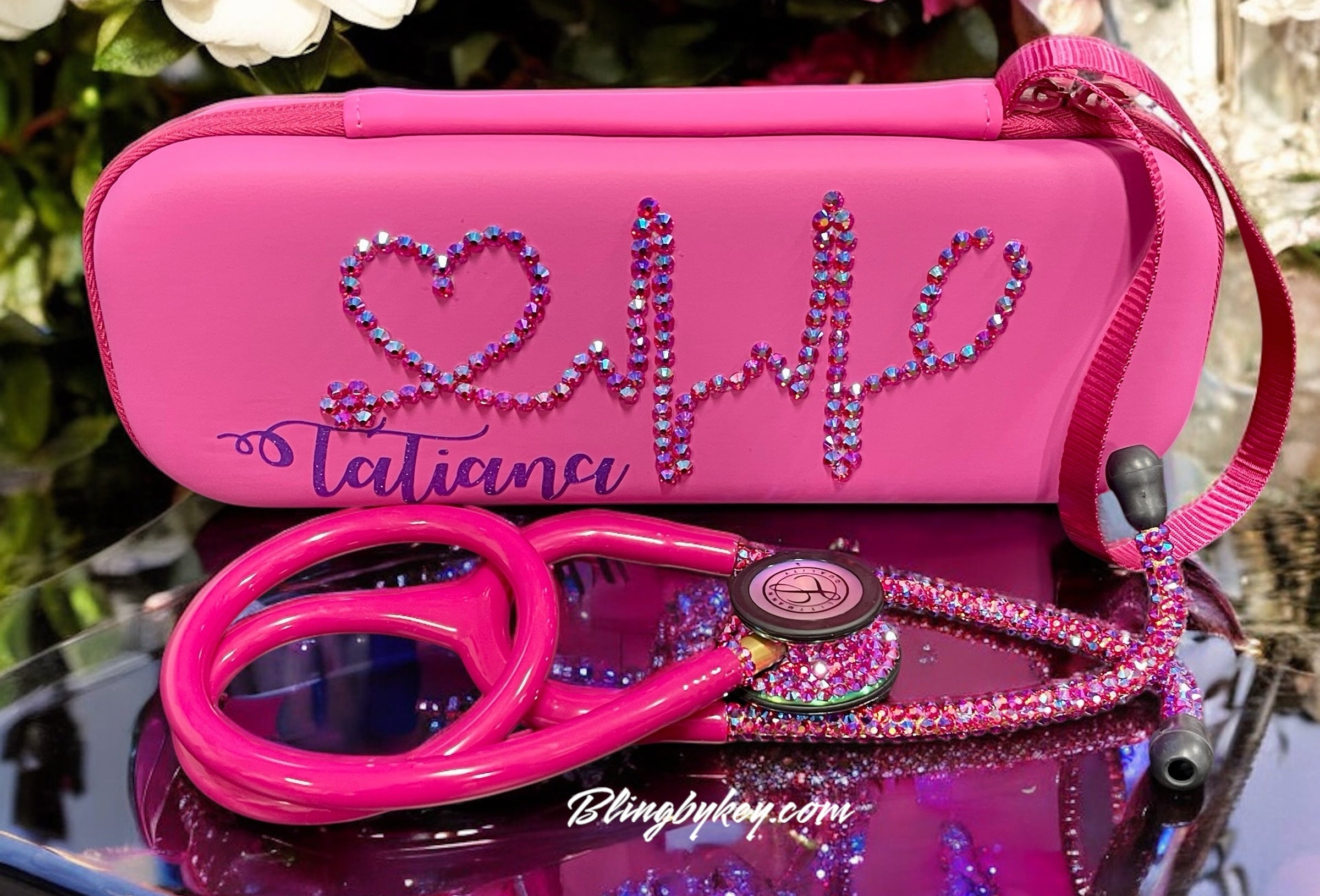 Introducing the Cotton Candy Littmann Classic III Stethoscope, a delightful blend of functionality and style! Featuring a vibrant Rainbow Finish and eye-catching raspberry-colored tubing, this stethoscope stands out with its individually placed iridescent rhinestones on the chest piece and headset. To top it off, it comes with a matching protective hard case and a personalized name displayed in shimmering purple font, making it both a practical tool and a unique expression of your personality!