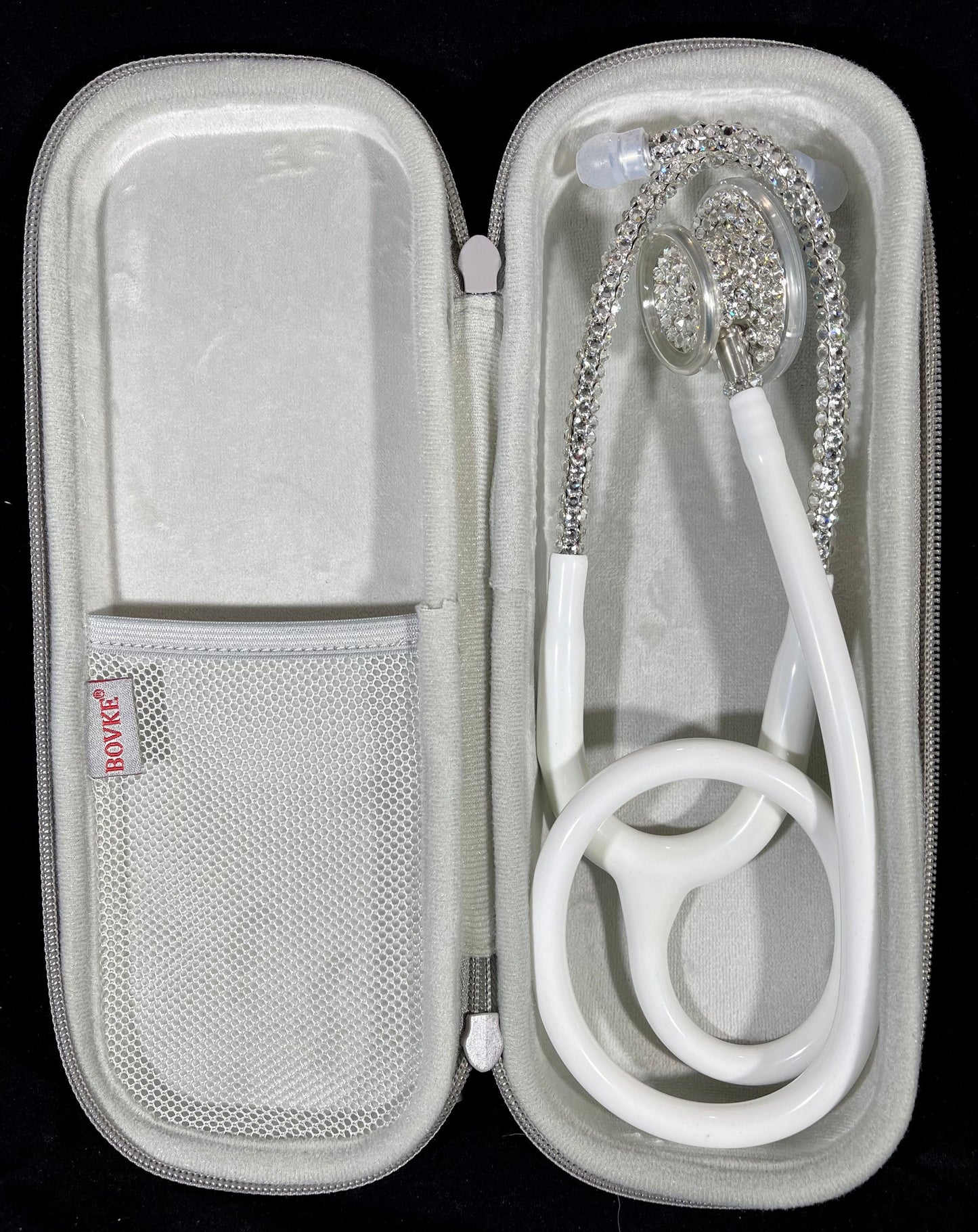 Compassionate White Bling Stethoscope, Rhinestones, elegance, handcrafted, Stethoscope Case