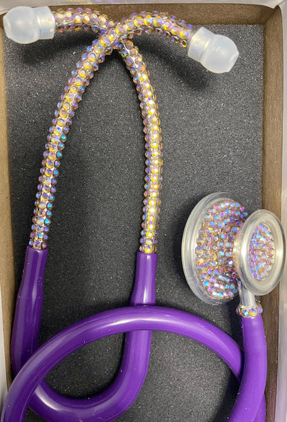 Endless Beauty MDF  Instruments Acoustica Stethoscope, Purple Rain color tubing, individually placed Iridescent rhinestones on the chest piece and headset designed by Blingbykey.