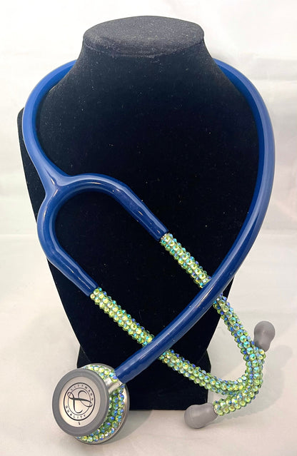 Aquamarine Sea Dragon Bling Stethoscope & Case, Iridescent Rhinestone Handmade, Unique Bedazzled Medical Accessory Gift