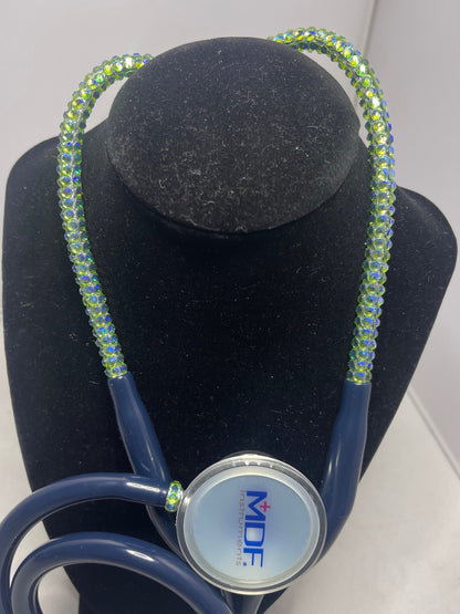Aquamarine Sea Dragon Bling Stethoscope & Case, Iridescent Rhinestone Handmade, Unique Bedazzled Medical Accessory Gift