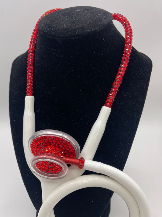 Elegant Red Rhinestones, White Stethoscope, handmade medical device For Medical Practitioners, Ideal Christmas Gift,