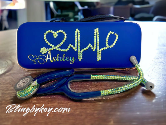 Aquamarine Sea Dragon Bling Stethoscope & Case, Iridescent Rhinestone Handmade, Unique Bedazzled Medical Accessory Gift