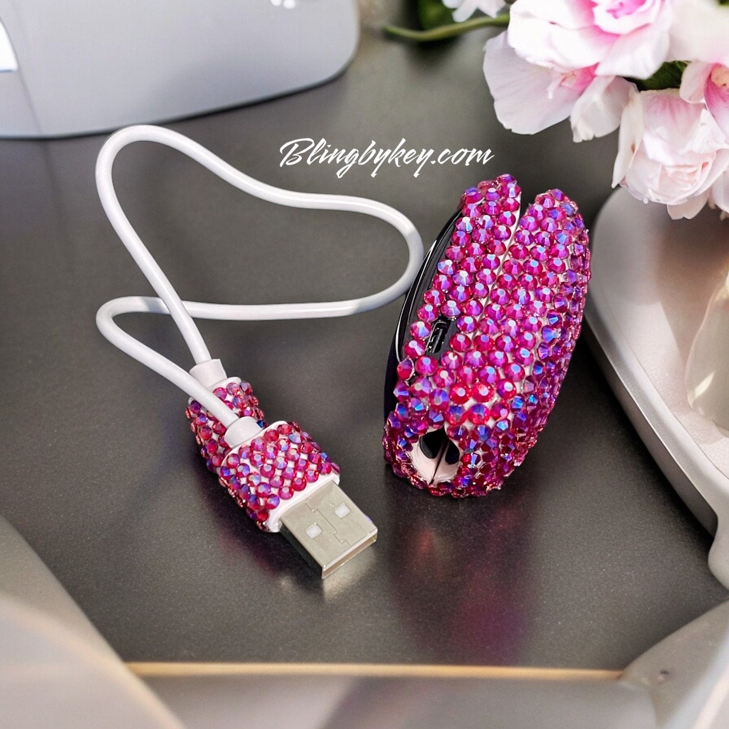Bling Pulse Oximeter - Heart Rate & Oxygen Monitor, Rechargeable Cotton Candy Pink, AB Rhinestones, Perfect Wellness Gift