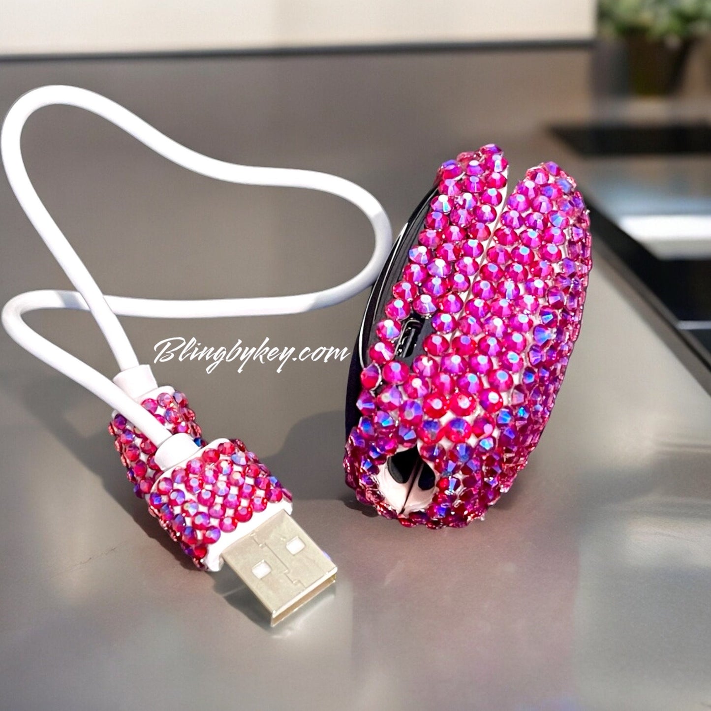 Bling Pulse Oximeter - Heart Rate & Oxygen Monitor, Rechargeable Cotton Candy Pink, AB Rhinestones, Perfect Wellness Gift