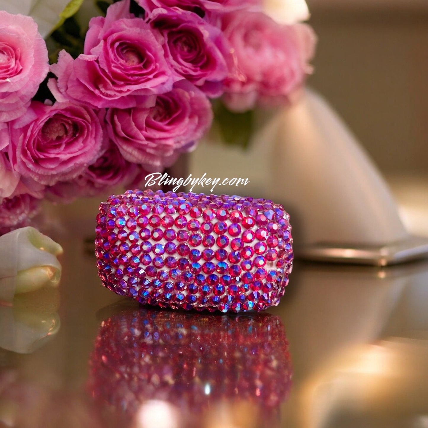 Bling Pulse Oximeter - Heart Rate & Oxygen Monitor, Rechargeable Cotton Candy Pink, AB Rhinestones, Perfect Wellness Gift