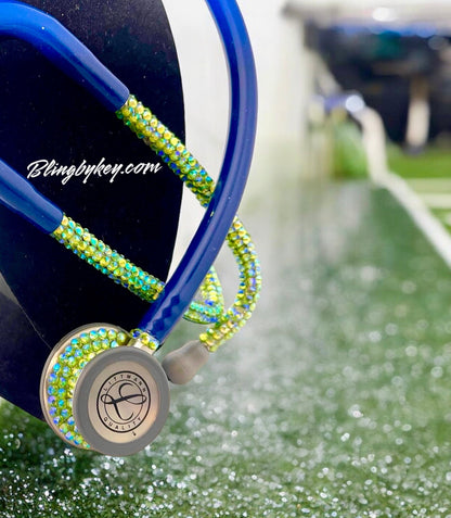 Aquamarine Sea Dragon Bling Stethoscope & Case, Iridescent Rhinestone Handmade, Unique Bedazzled Medical Accessory Gift