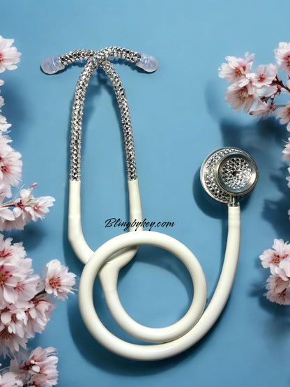 Compassionate White Bling Stethoscope, Rhinestones, elegance, handcrafted, Stethoscope Case