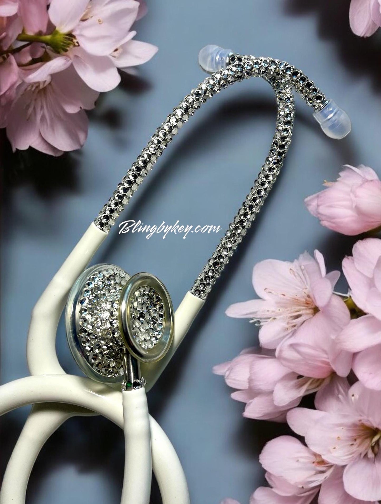 Compassionate White Bling Stethoscope, Rhinestones, elegance, handcrafted, Stethoscope Case