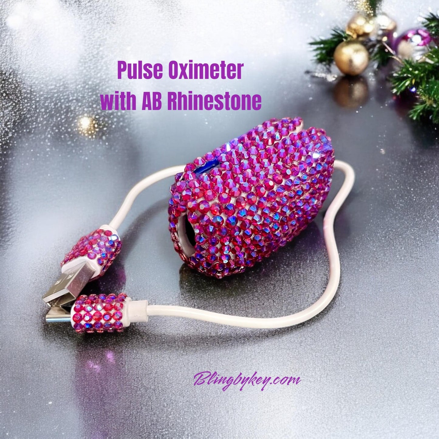 Bling Pulse Oximeter - Heart Rate & Oxygen Monitor, Rechargeable Cotton Candy Pink, AB Rhinestones, Perfect Wellness Gift