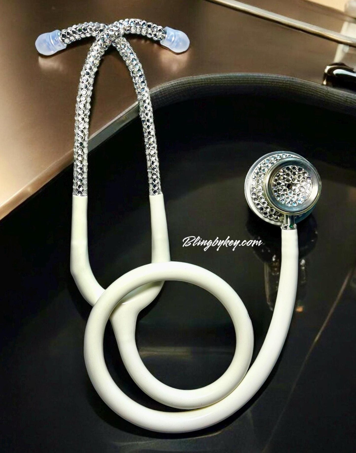 Compassionate White Bling Stethoscope, Rhinestones, elegance, handcrafted, Stethoscope Case