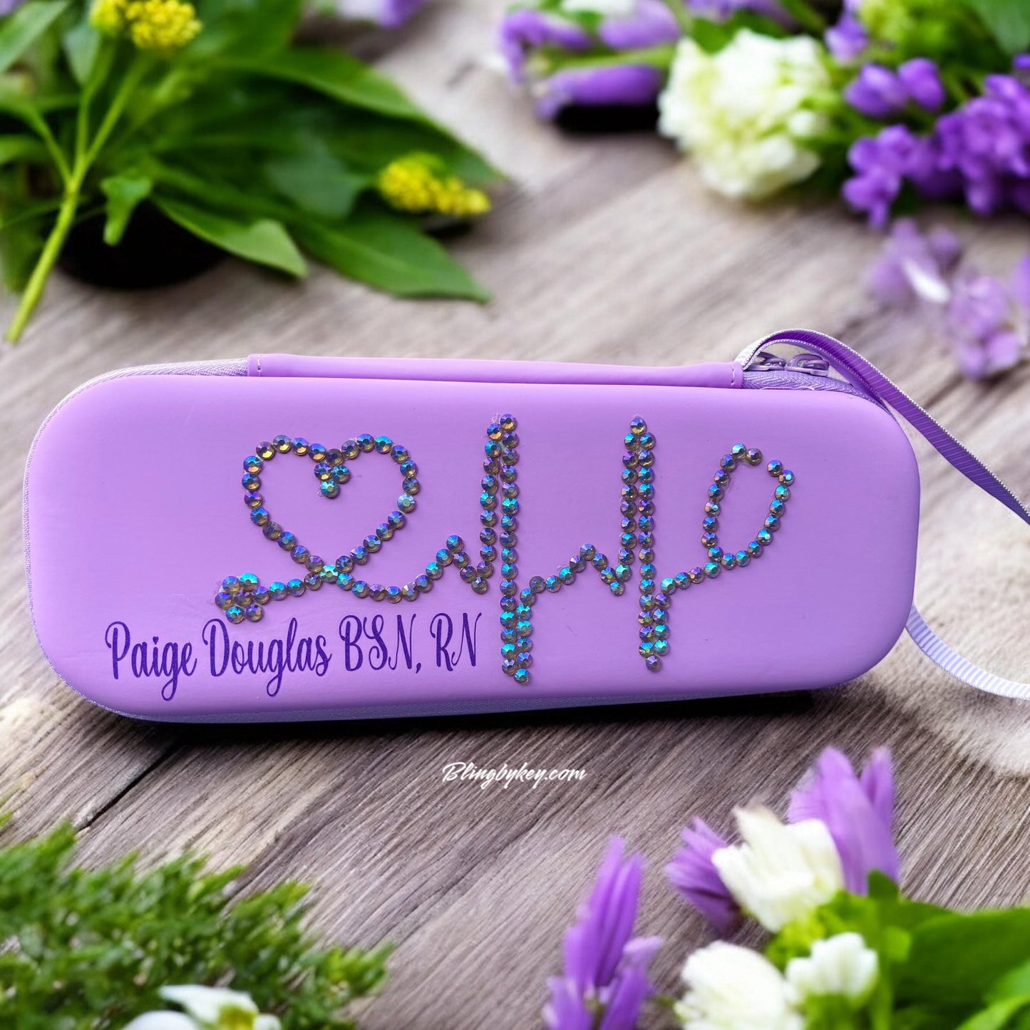 Endless Beauty Bling Stethoscope & Lavender Case – Iridescent Rhinestones on Littmann or MDF + Custom Name Case | Nurse Gift