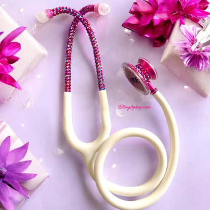 Bling Stethoscope Bundle – White MDF Acoustica with AB Rhinestones + Glitter Case | Nurse Gift Set, Custom Medical Accessory| Blingbykey