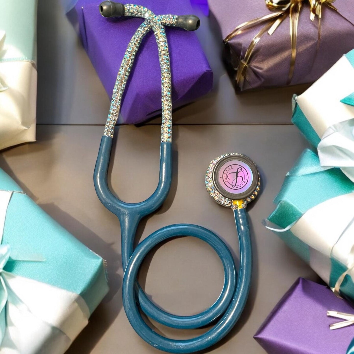 Be The Light Bling Stethoscope Littmann Classic III Caribbean Blue | Iridescent Crystal Nurse Gift Set | Custom Case | BlingByKey