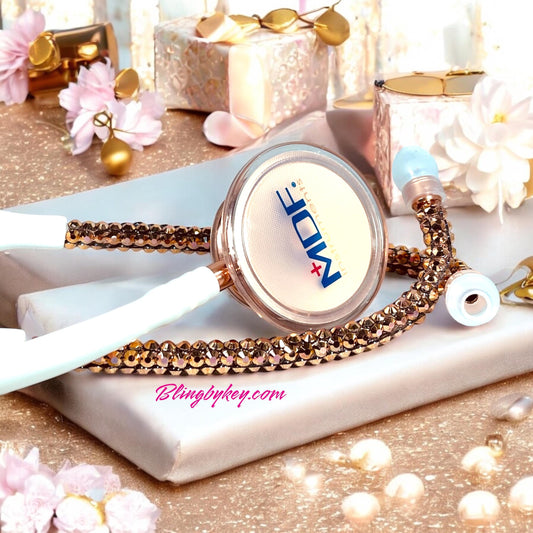 Rose Gold Rhinestone, MDF Stethoscope, Luxury Bling Medical Device, White tubing, Gift for Medical Professionals