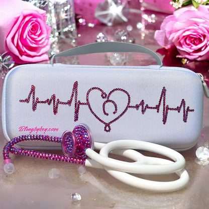 Bling Stethoscope Bundle – White MDF Acoustica with AB Rhinestones + Glitter Case | Nurse Gift Set, Custom Medical Accessory| Blingbykey