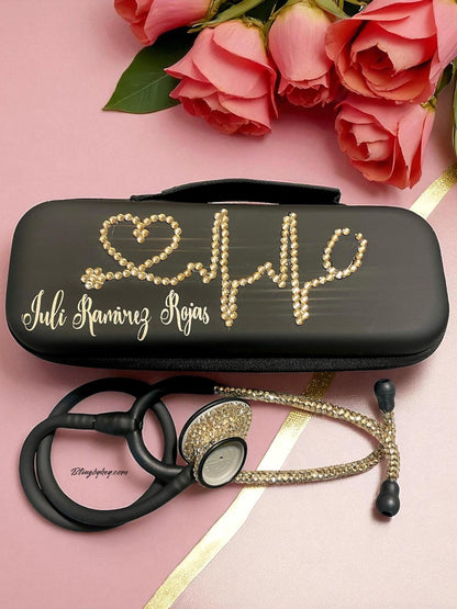 Essential Crown | Bling Stethoscope | Gold Rhinestone | Littmann | Glamorous | Elegant | Stethoscope Case | gift set