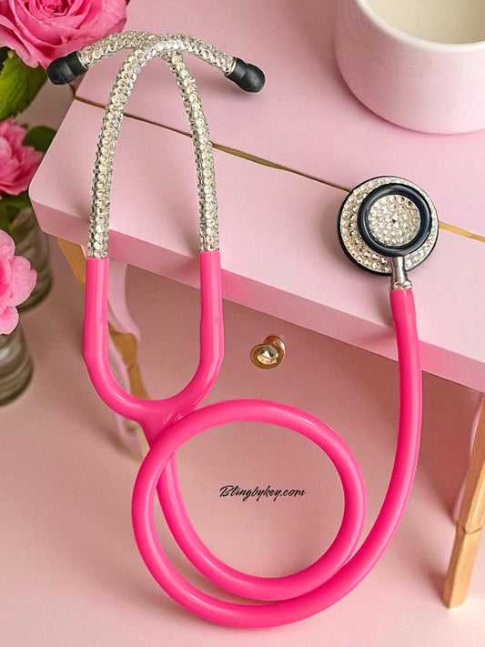 Bright Pink Medical Stethoscope: Barbie Vibes Sparkling Clear Rhinestone -Graduation Nurse Gift