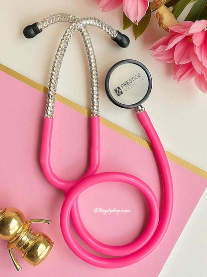 Bright Pink Medical Stethoscope: Barbie Vibes Sparkling Clear Rhinestone -Graduation Nurse Gift