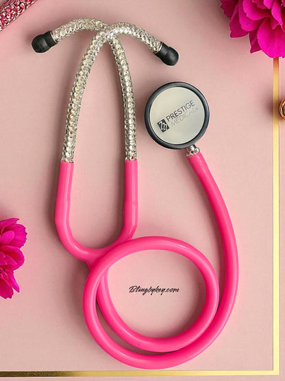Bright Pink Medical Stethoscope: Barbie Vibes Sparkling Clear Rhinestone -Graduation Nurse Gift