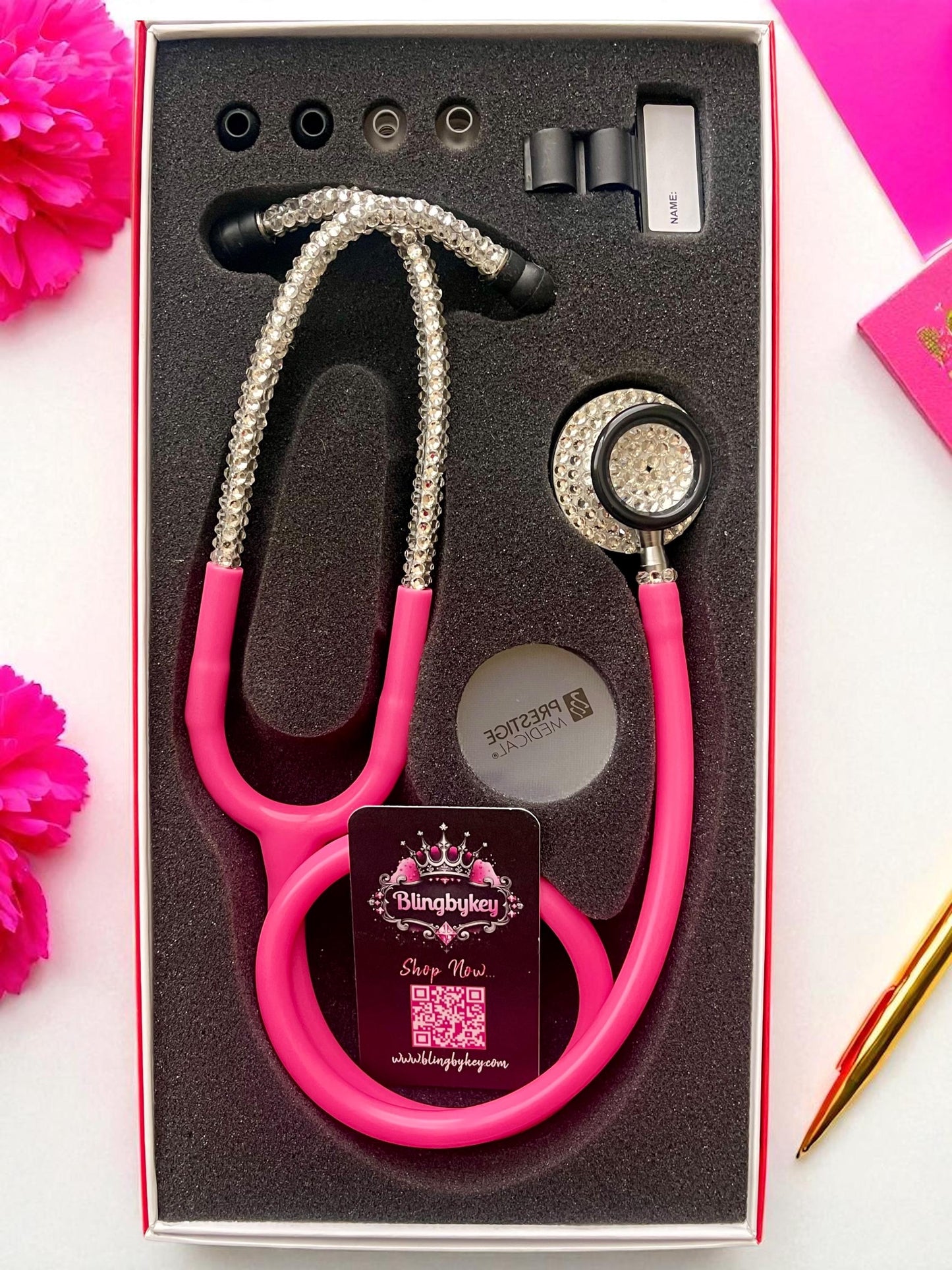 Bright Pink Medical Stethoscope: Barbie Vibes Sparkling Clear Rhinestone -Graduation Nurse Gift
