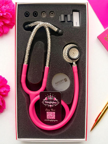 Bright Pink Medical Stethoscope: Barbie Vibes Sparkling Clear Rhinestone -Graduation Nurse Gift