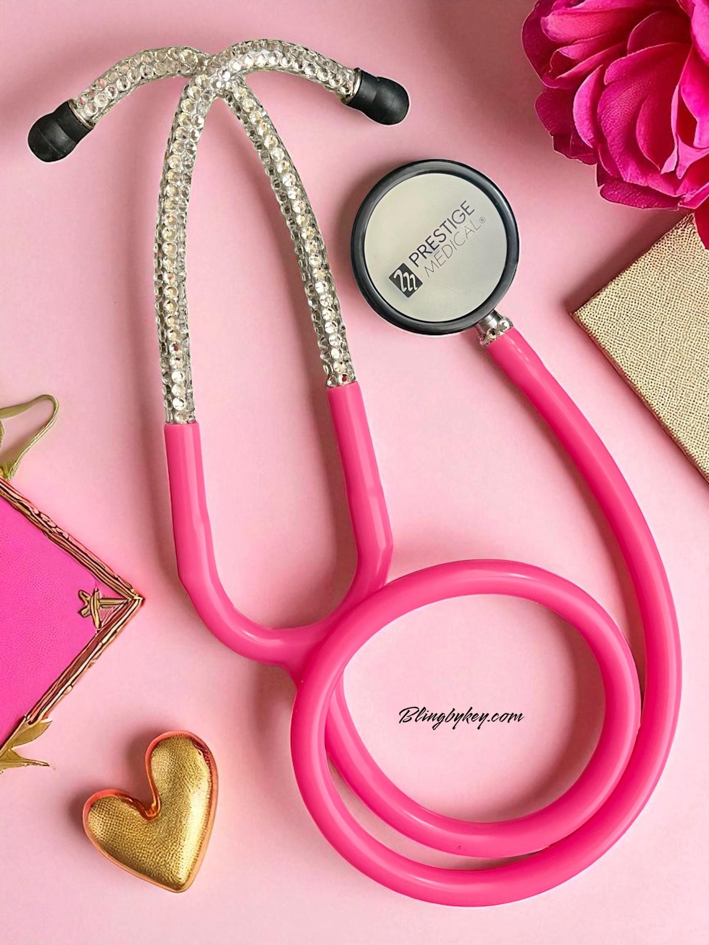 Bright Pink Medical Stethoscope: Barbie Vibes Sparkling Clear Rhinestone -Graduation Nurse Gift