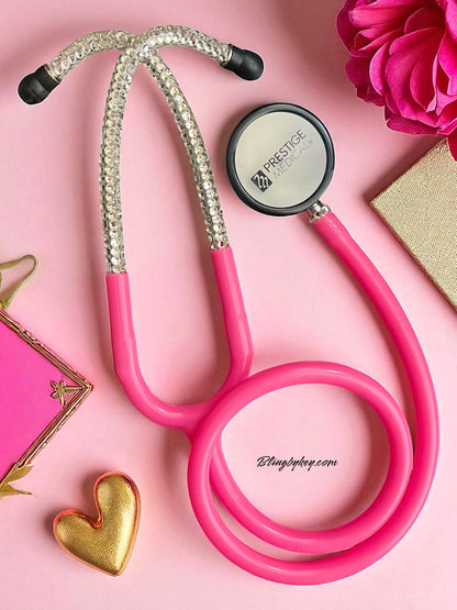 Bright Pink Medical Stethoscope: Barbie Vibes Sparkling Clear Rhinestone -Graduation Nurse Gift