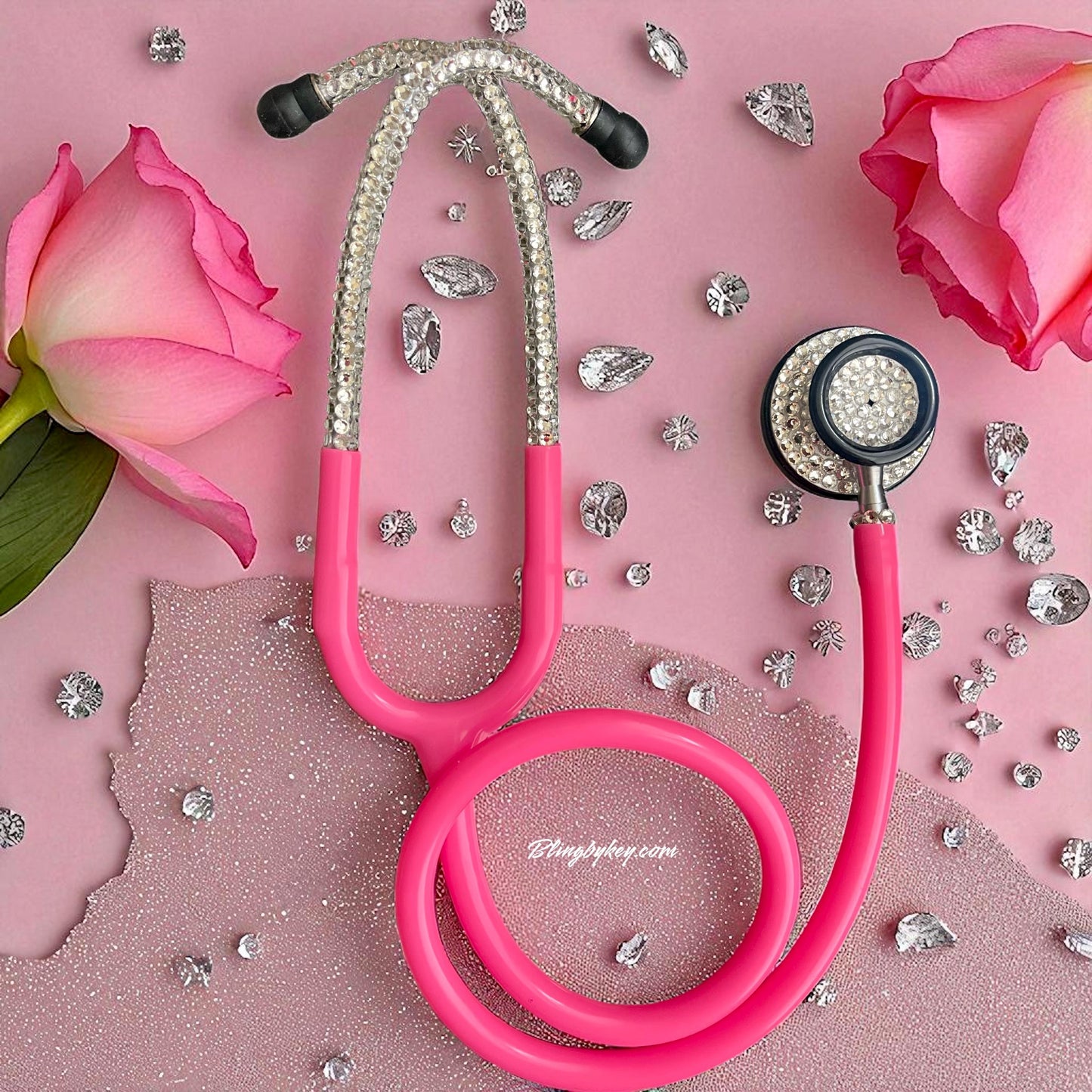 Bright Pink Medical Stethoscope: Barbie Vibes Sparkling Clear Rhinestone -Graduation Nurse Gift