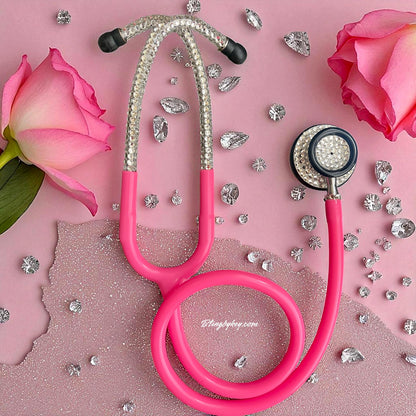 Bright Pink Medical Stethoscope: Barbie Vibes Sparkling Clear Rhinestone -Graduation Nurse Gift