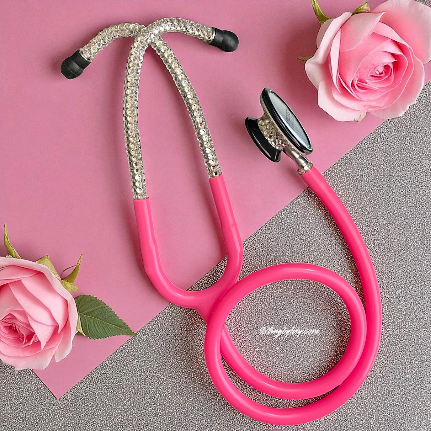 Bright Pink Medical Stethoscope: Barbie Vibes Sparkling Clear Rhinestone -Graduation Nurse Gift