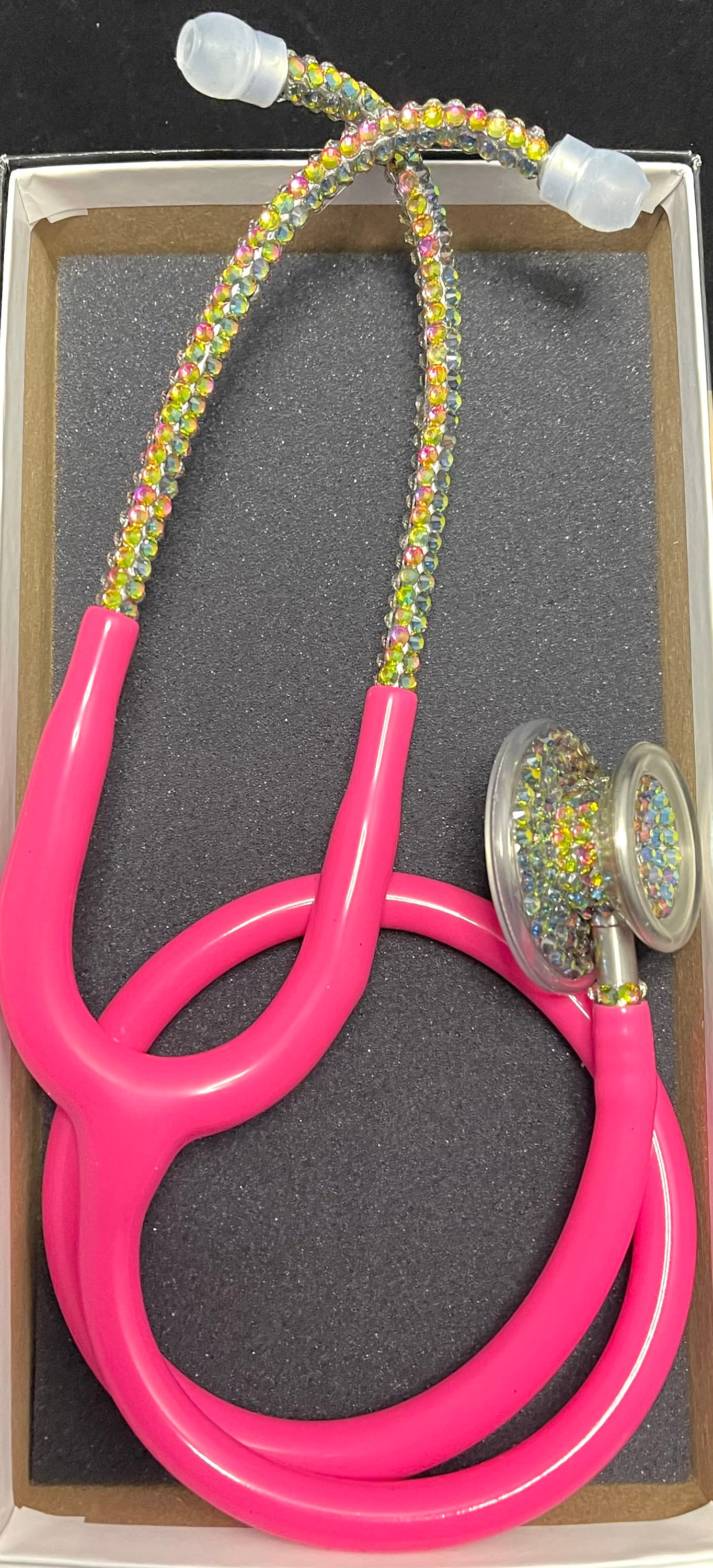 Unicorn Magic | Bling Stethoscope | Neon Pink | Rainbow Iridescent Rhinestone | Stethoscope Case | Handmade Gift - Office & School Supplies - Bling Stethoscopes - BlingbyKey