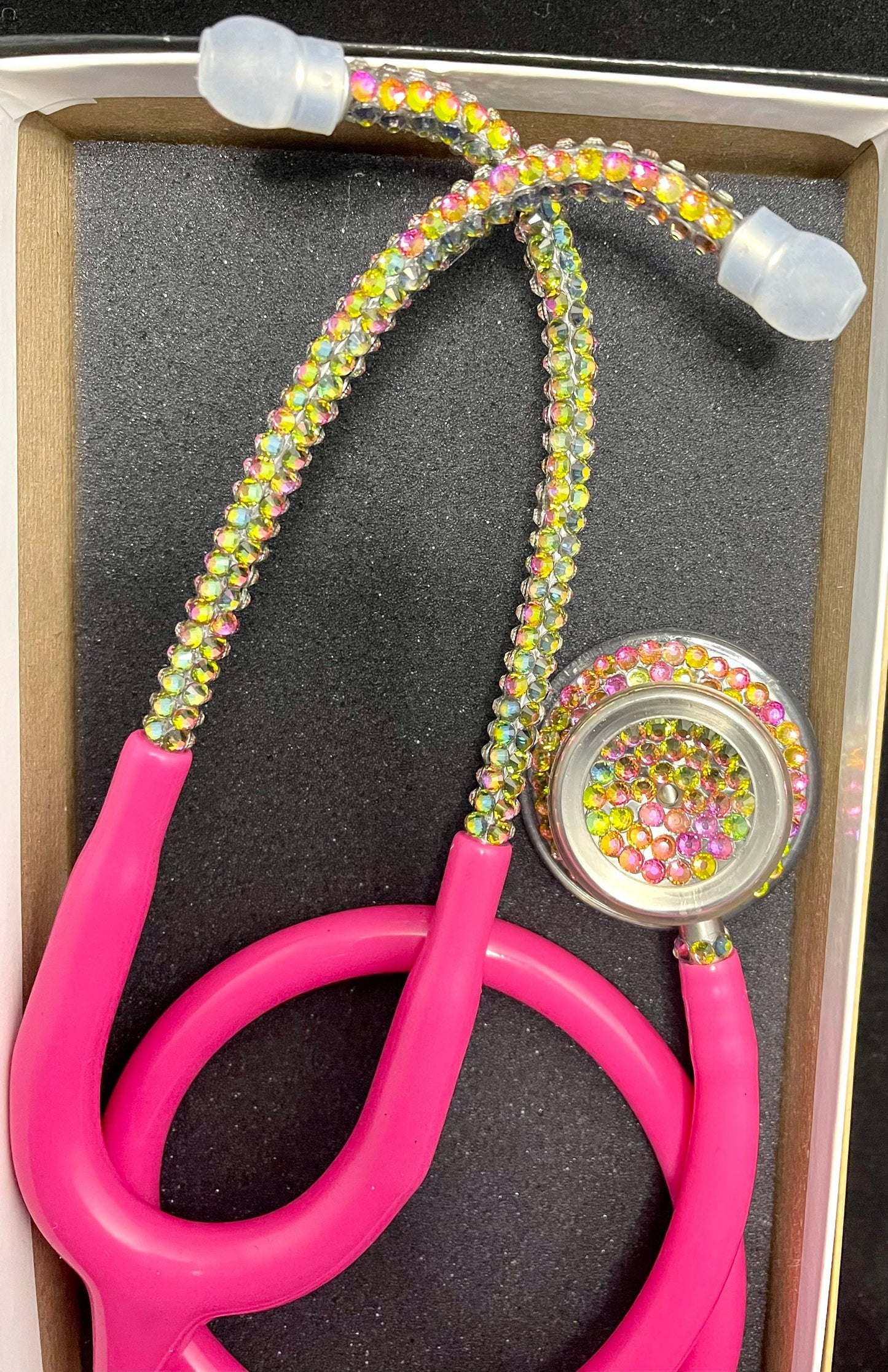 Unicorn Magic | Bling Stethoscope | Neon Pink | Rainbow Iridescent Rhinestone | Stethoscope Case | Handmade Gift - Office & School Supplies - Bling Stethoscopes - BlingbyKey